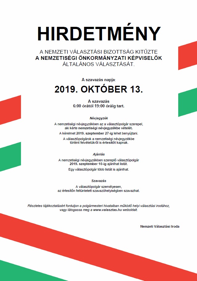 Nemzetiségi választás 2019 hirdetmeny