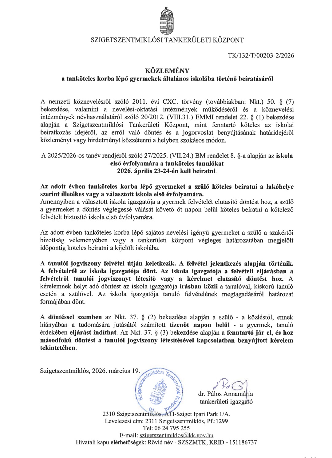 iskolai beiratkozs kzlemeny 2026